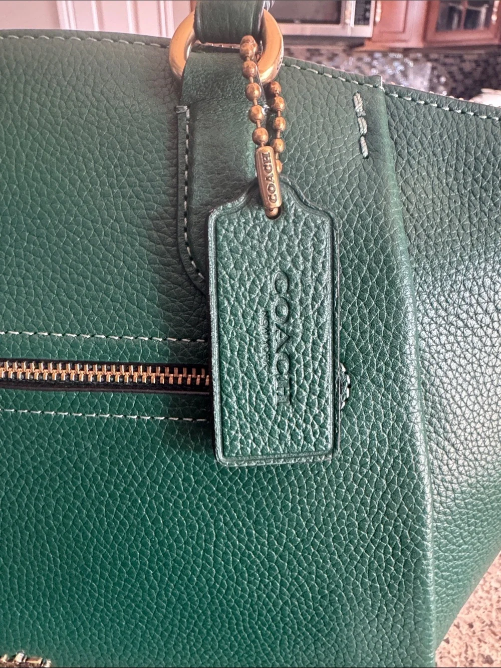 Coach Emerald Green Pebbled Leather Satchel with Gold Hardware - Picture 11 of 16